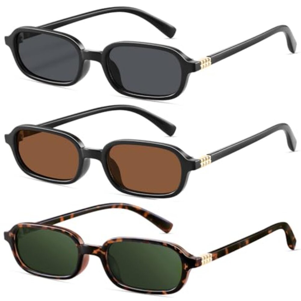 Retro Rectangular Sunglasses Narrow Frame UV Prot… - image 2